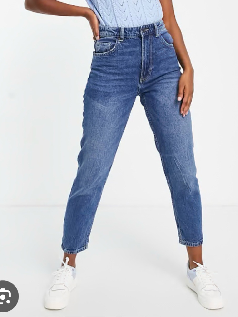 Bershka Women's Mom Jeans Straight Leg Jeans - Medium Blue - Picture 2 of 15